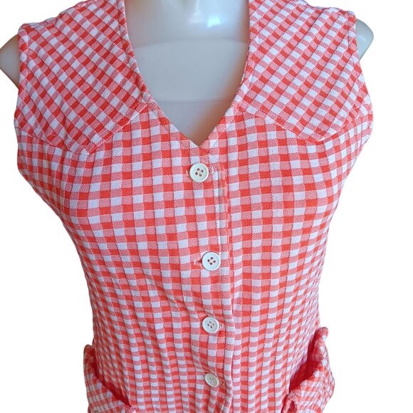 Medium Vintage Granny Western Top Red White Gingham Sleeveless Blouse 1970's - Picture 2 of 7